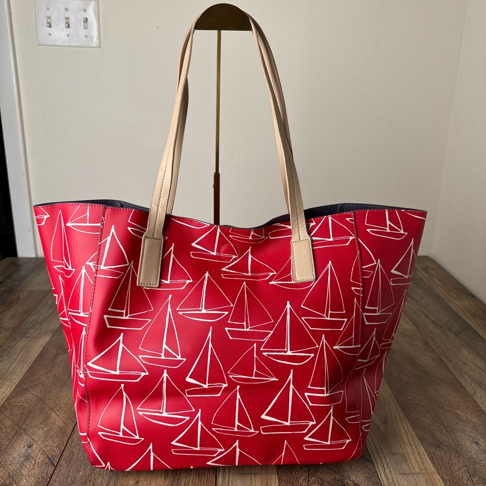 Tabitha Webb Nautical Tote Shoulder Bag‎ Red Sailboat Womens